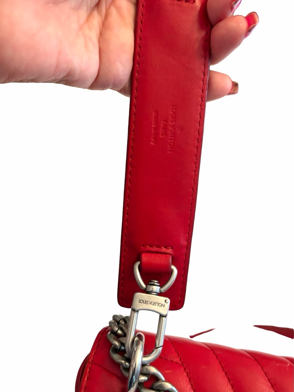 Louis Vuitton Red New Wave Calfskin Leather Crossbody Shoulder Bag MM Chain Link - Picture 3 of 16